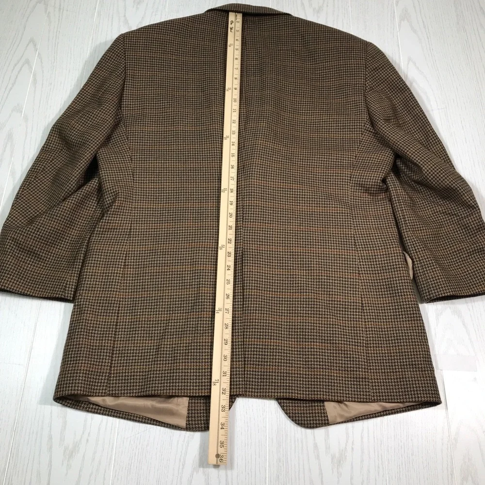 Vintage Jos A Bank Blazer 43R Wool Brown Houndstooth 2 Button Classic Sport Coat